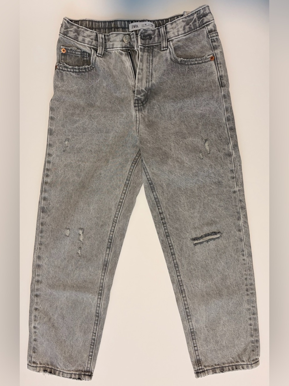 Zara Kids “Mom Fit” Washed Grey Distressed Jeans